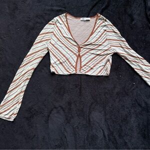 Zara Striped Crop Top - Brown and Cream